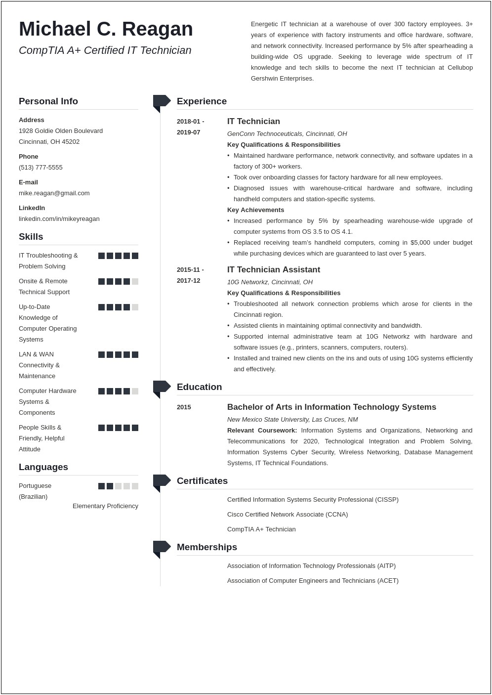 It Support Technician Job Description Resume