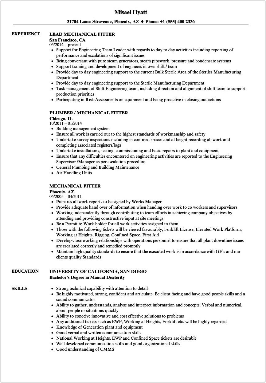 Iti Fitter Resume Format Word File