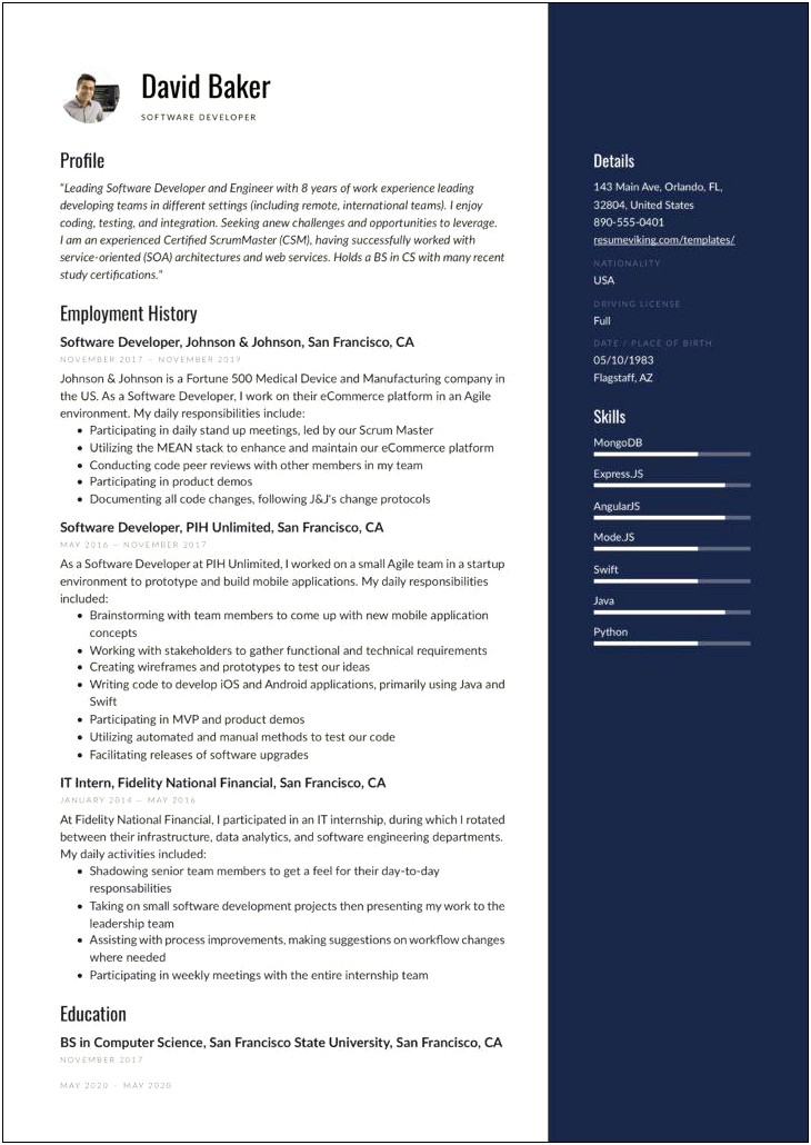 Java Developer 1 Year Experience Sample Resume