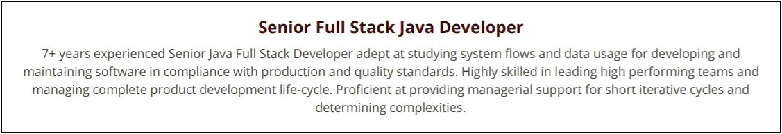 Java Full Stack Developer Resume Summary