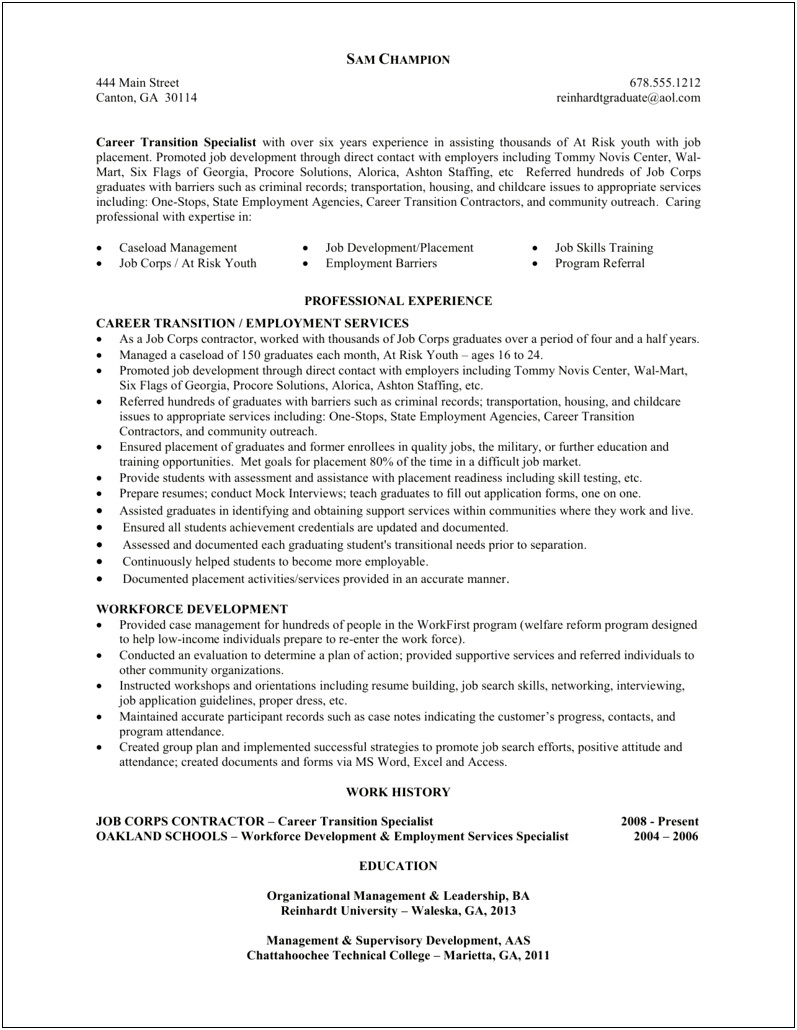 Jefferson County Workforce Functional Resume Example