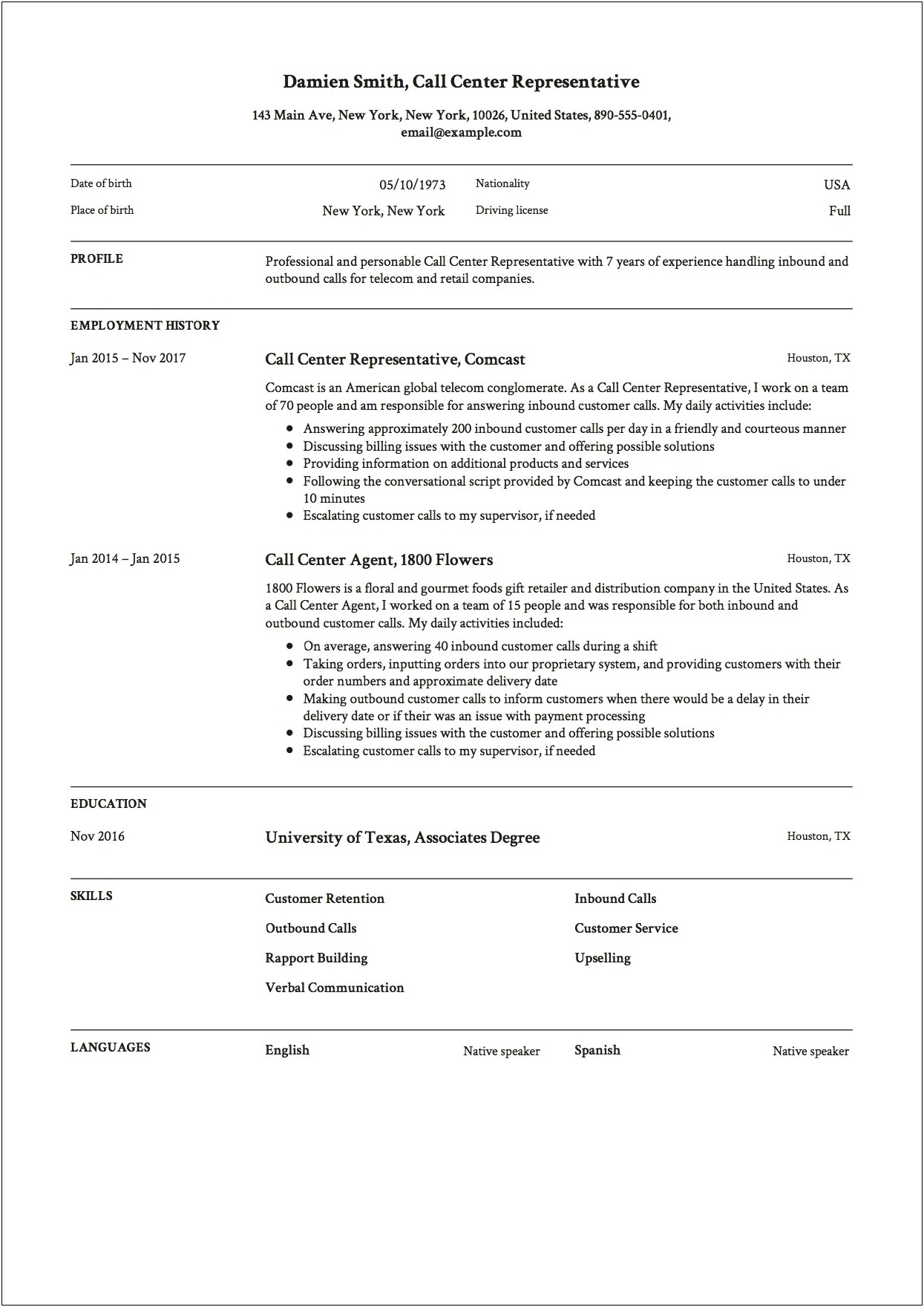 Job Description For Call Center Agent On Resume