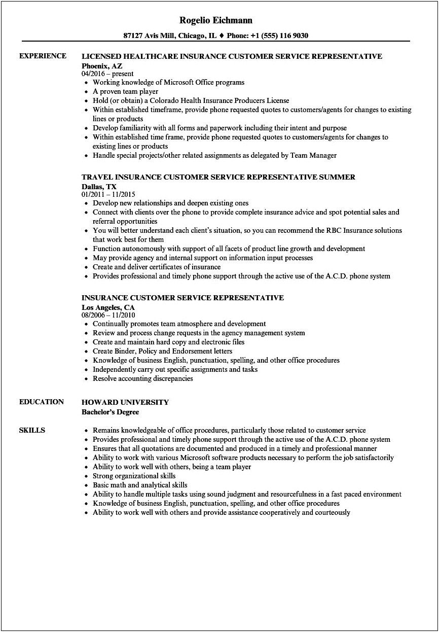 Job Description For Customer Service On Resume