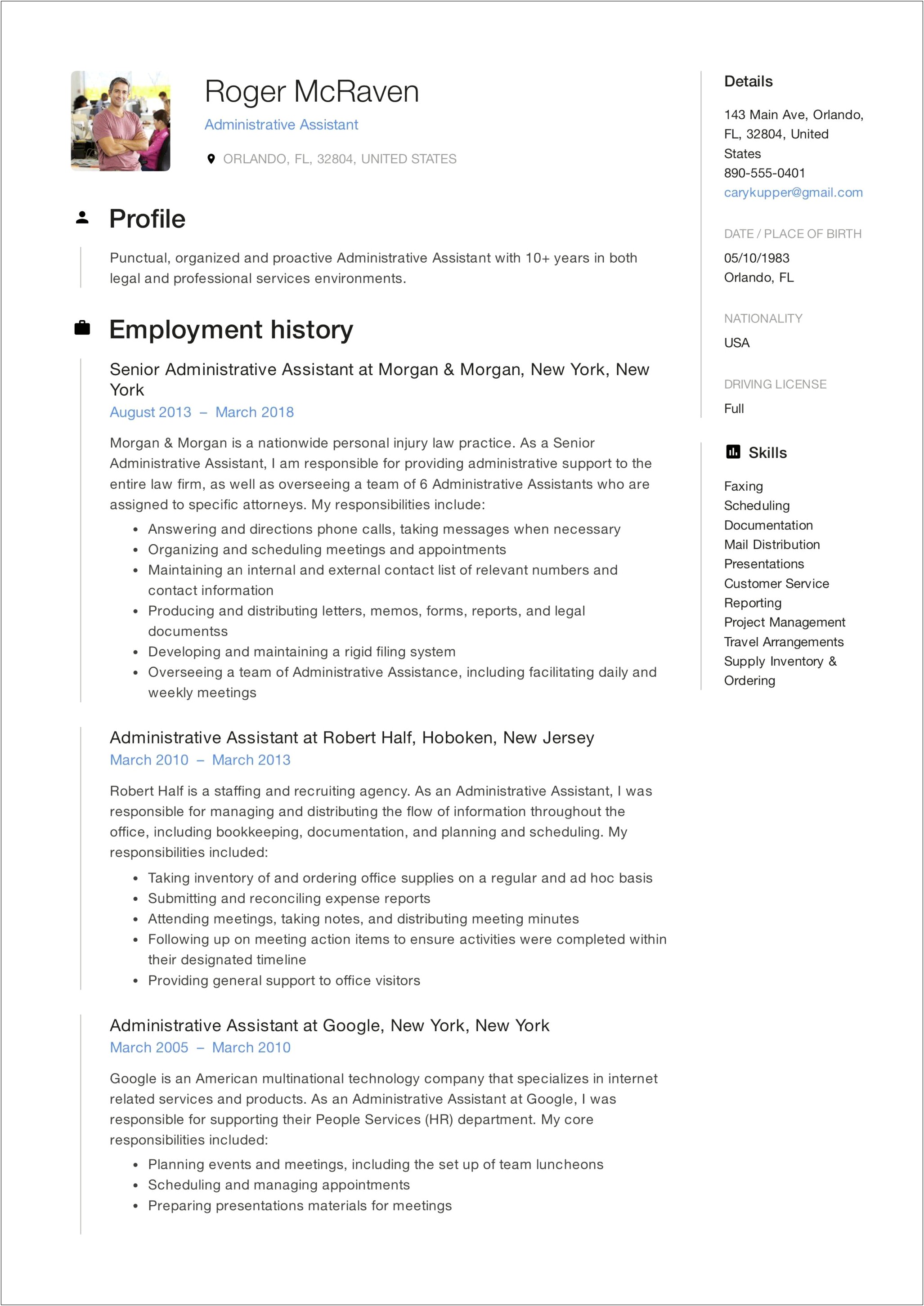 Job Description For Executive Assistant For Resume