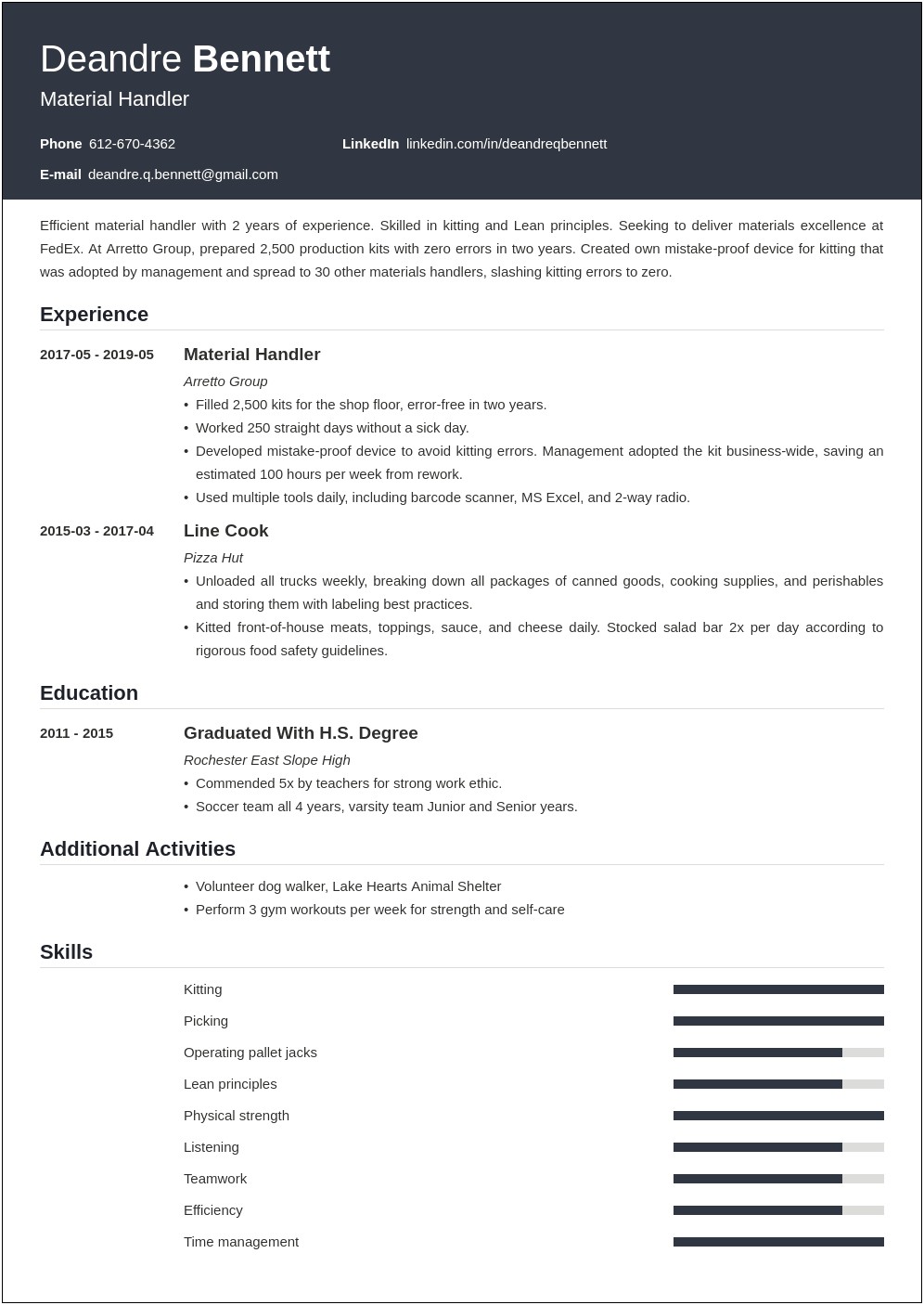 Job Description For Material Handler For Resume