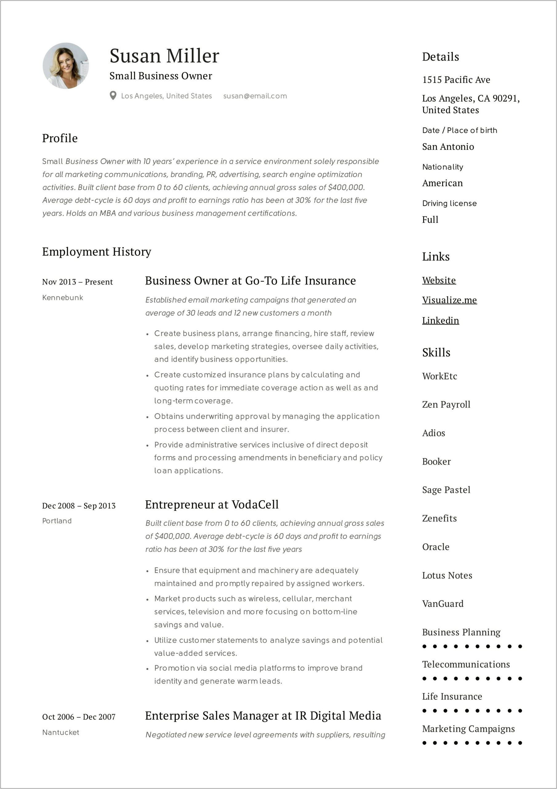Job Description For Mlm Business Owner Resume