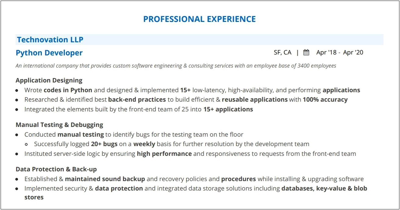 Job Description For Python Developer In Resume