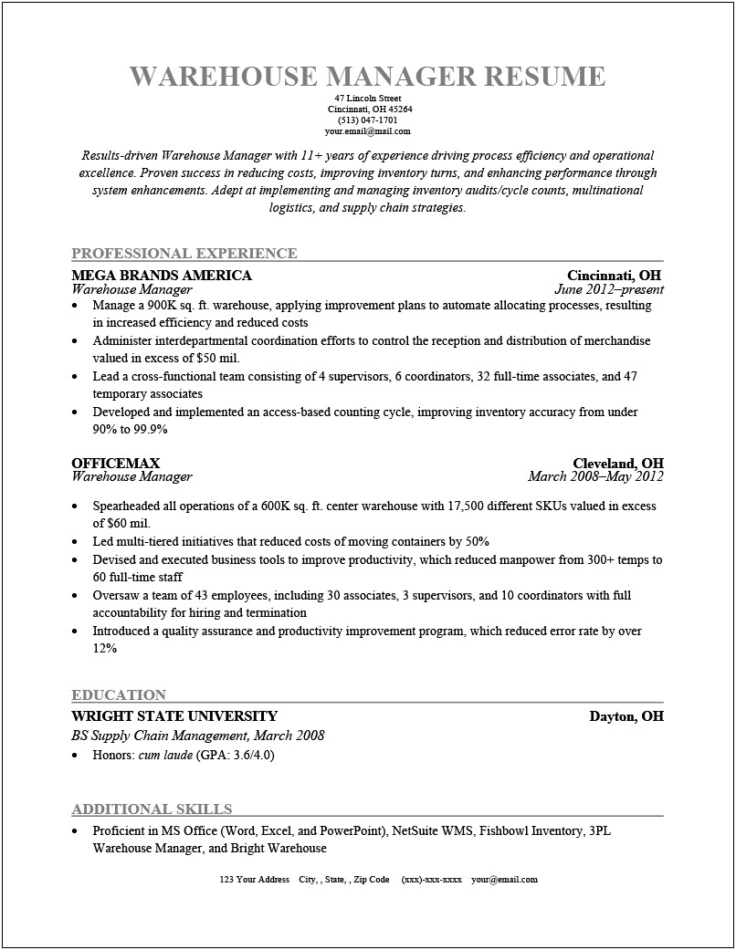 Job Description For Resume Warehouse Clerk