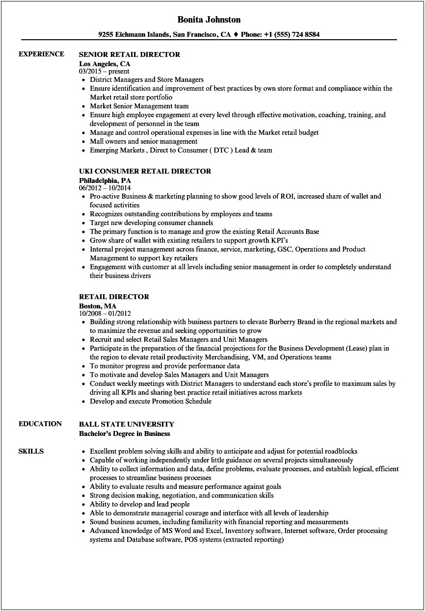 Job Description For Retail Workers To A Resume