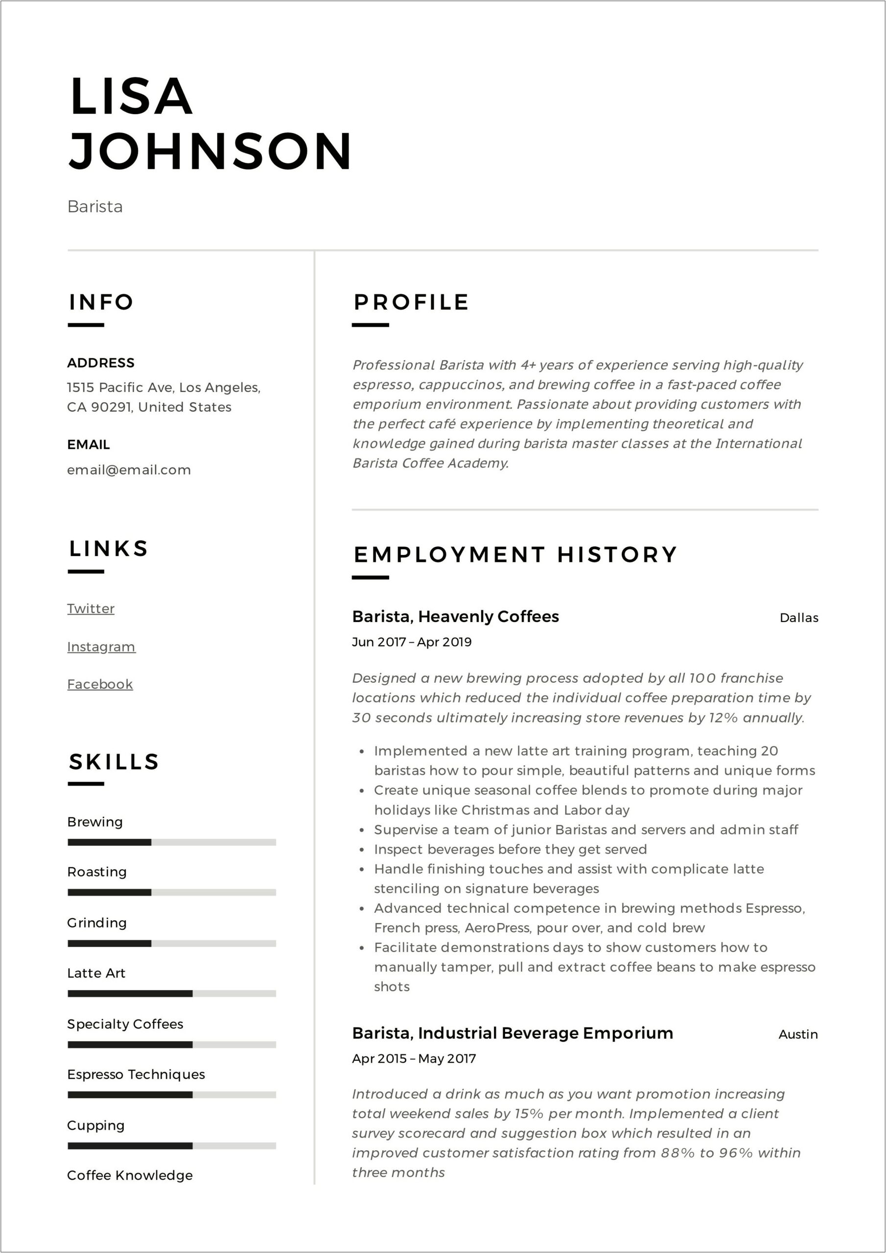 Job Description Of A Barista For A Resume