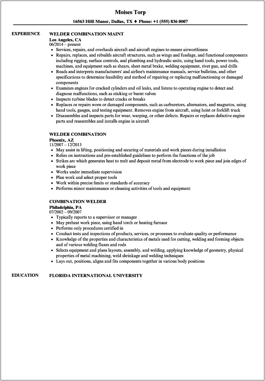 Job Description Of Welder For Resume