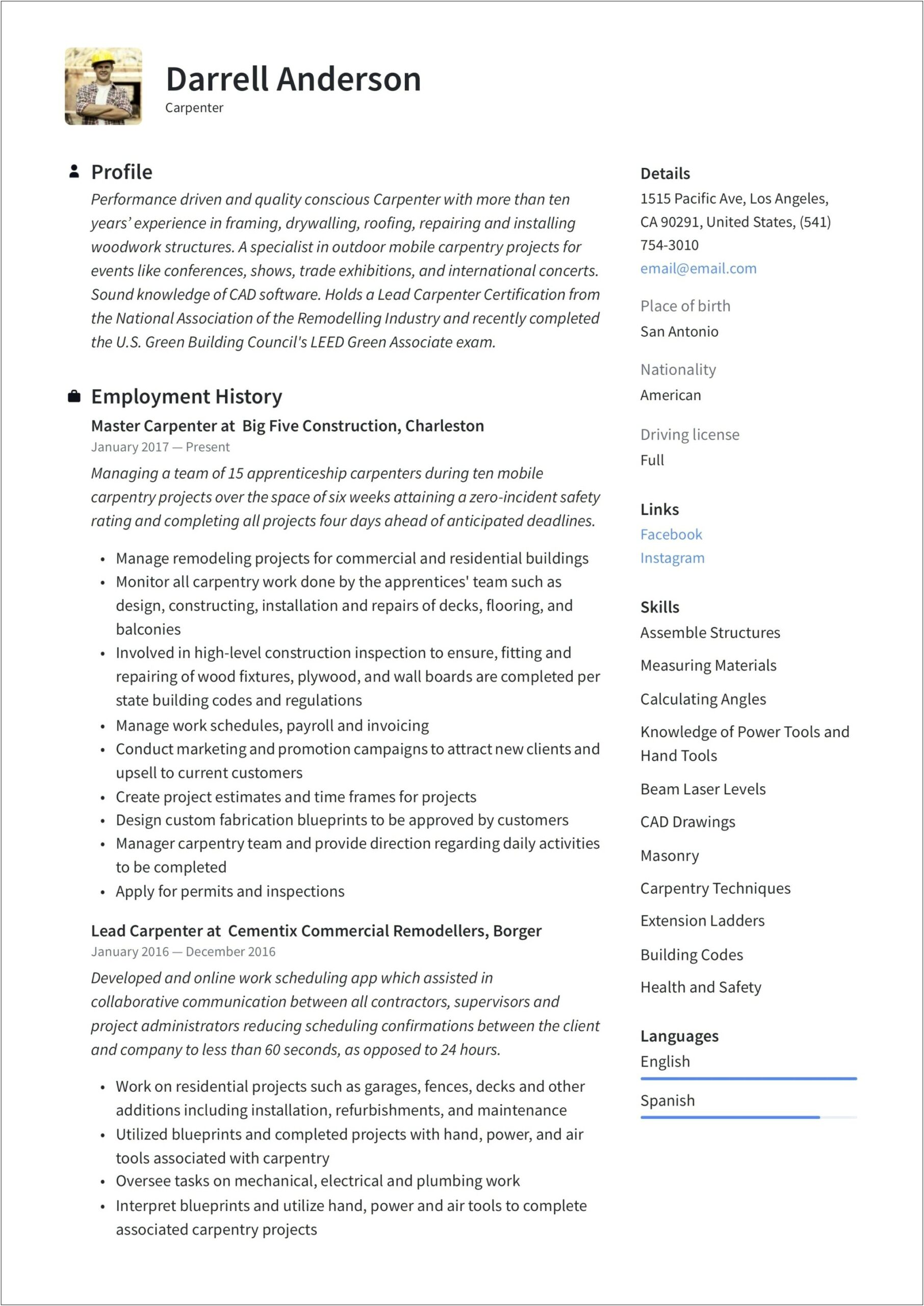 Job Description Statements For A Drywall Resume