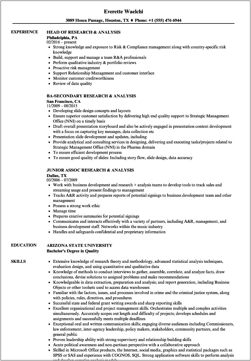Job Experience And Research On A Resume