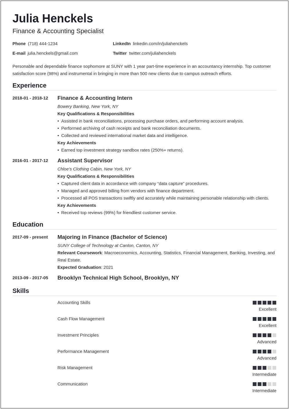 Job Resume Education Examples College Students