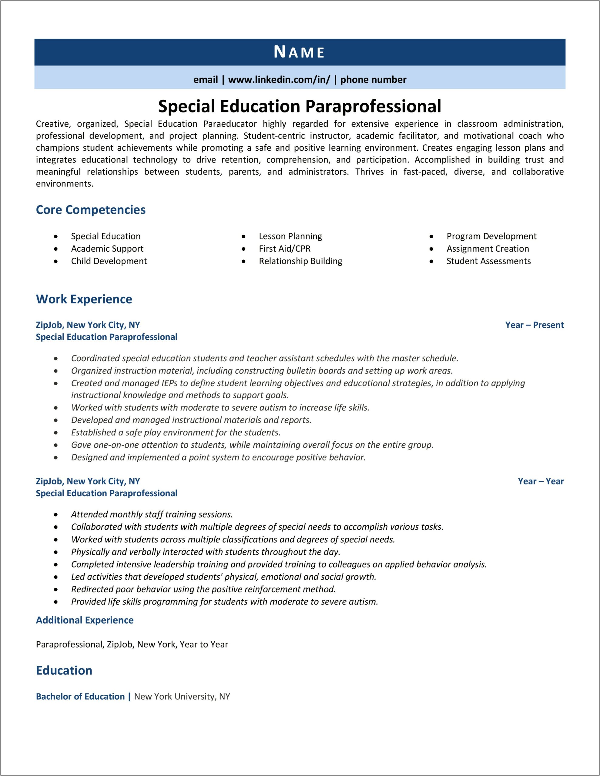 Job Resume Lesson Plans Special Education
