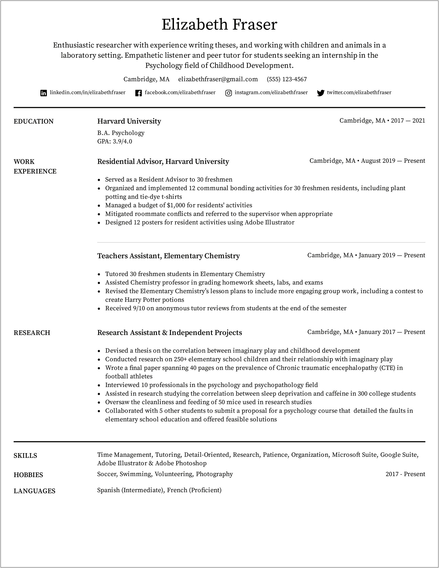 Job Resume Sample For College Student In Word