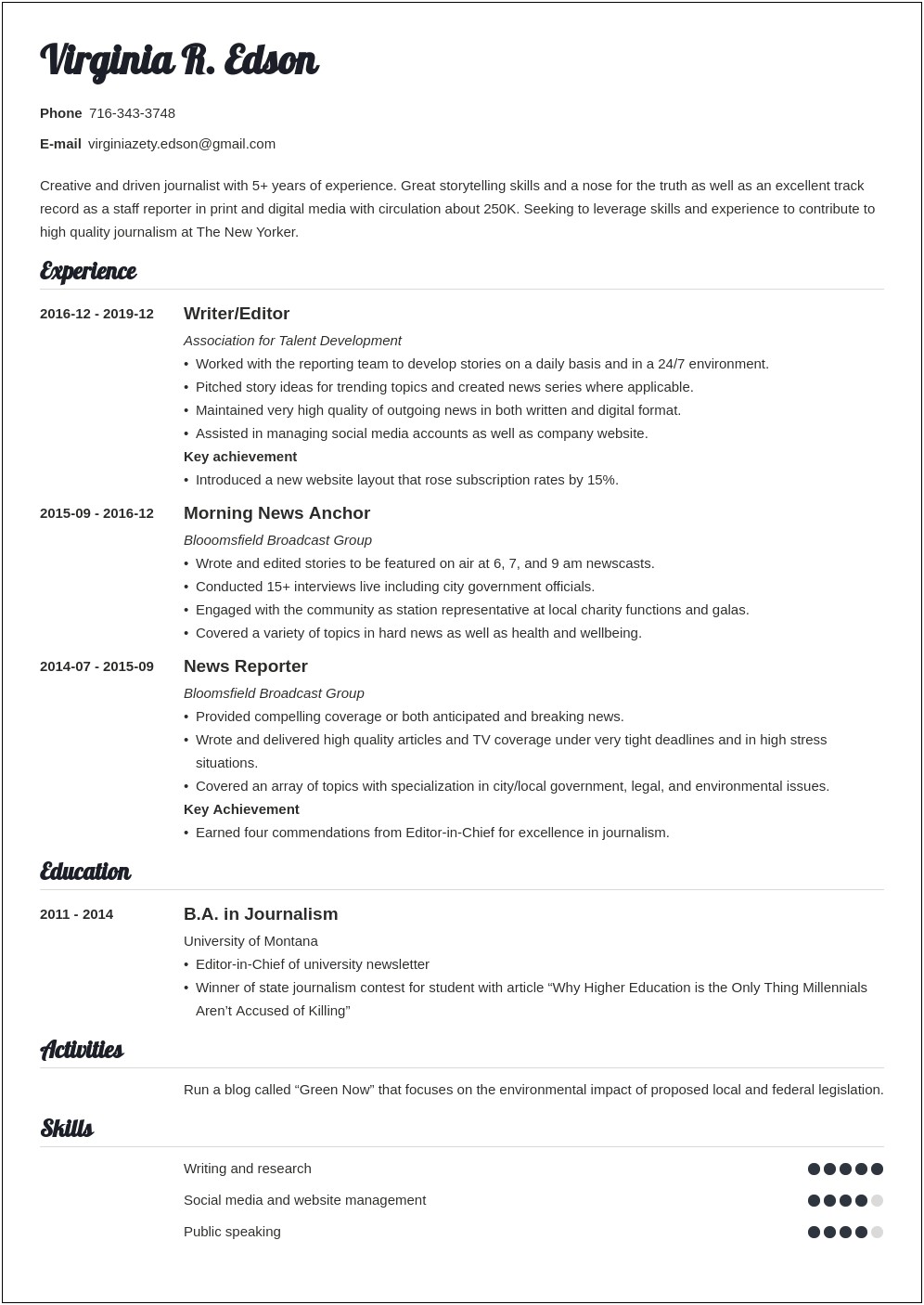 Journalism Resume If You Have No Experience
