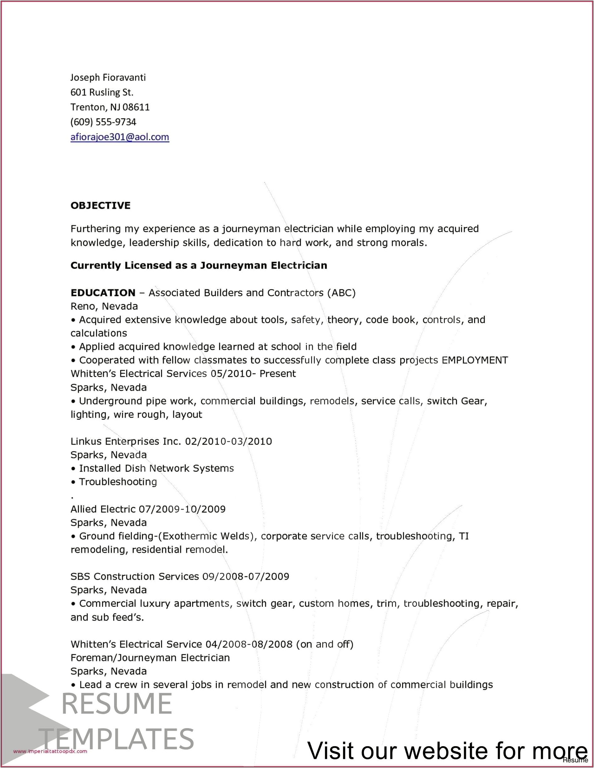 Journeyman Electrician Job Description For Resume