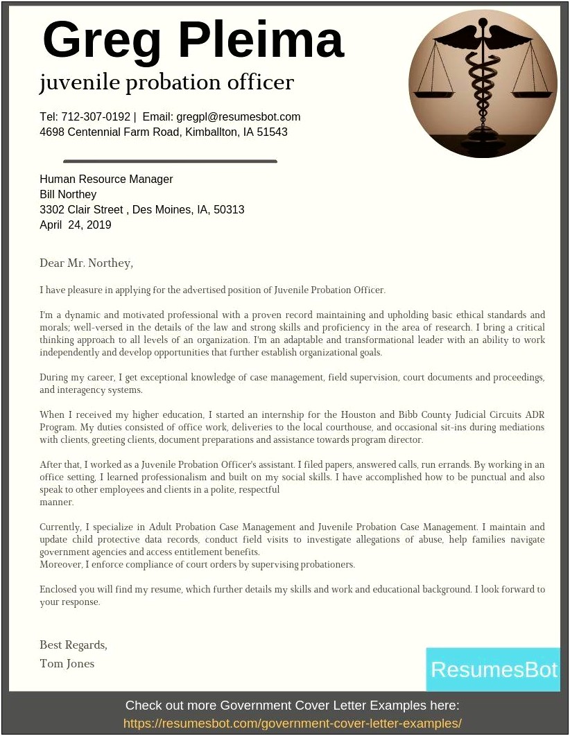Juvenile Probation Officer Resume Cover Letter