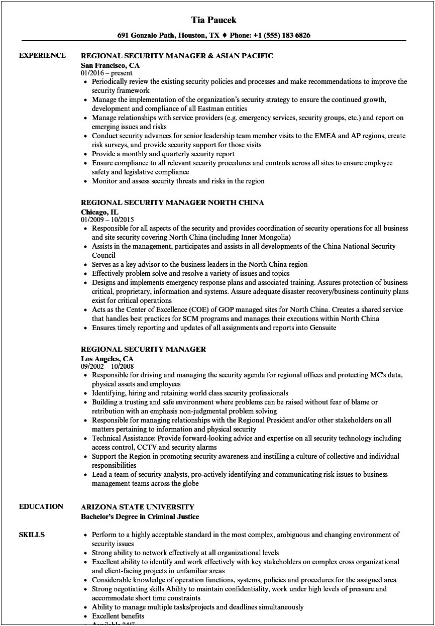 Key Words Used In A Security Manager Resume