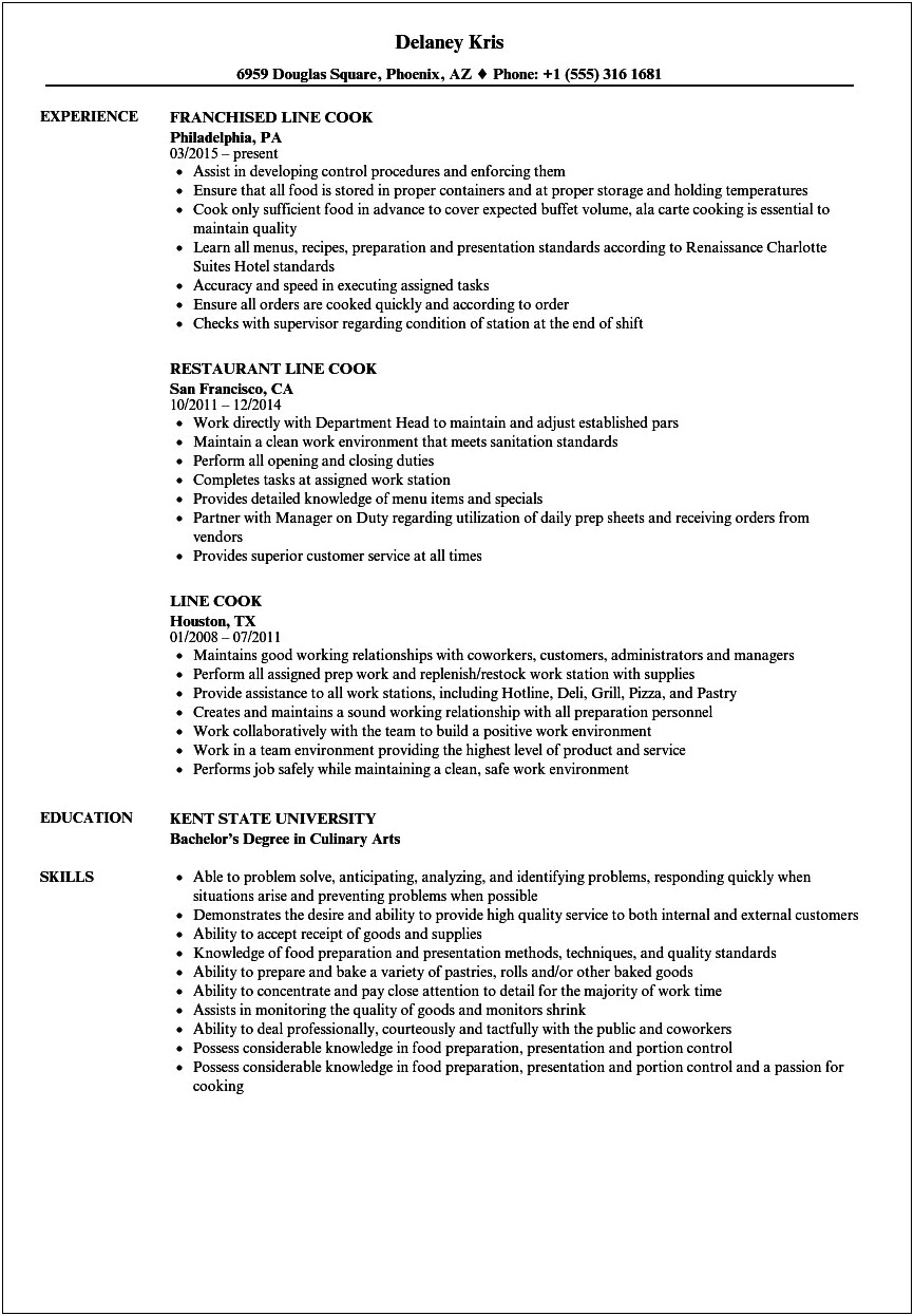 Kfc Cook Job Description For Resume