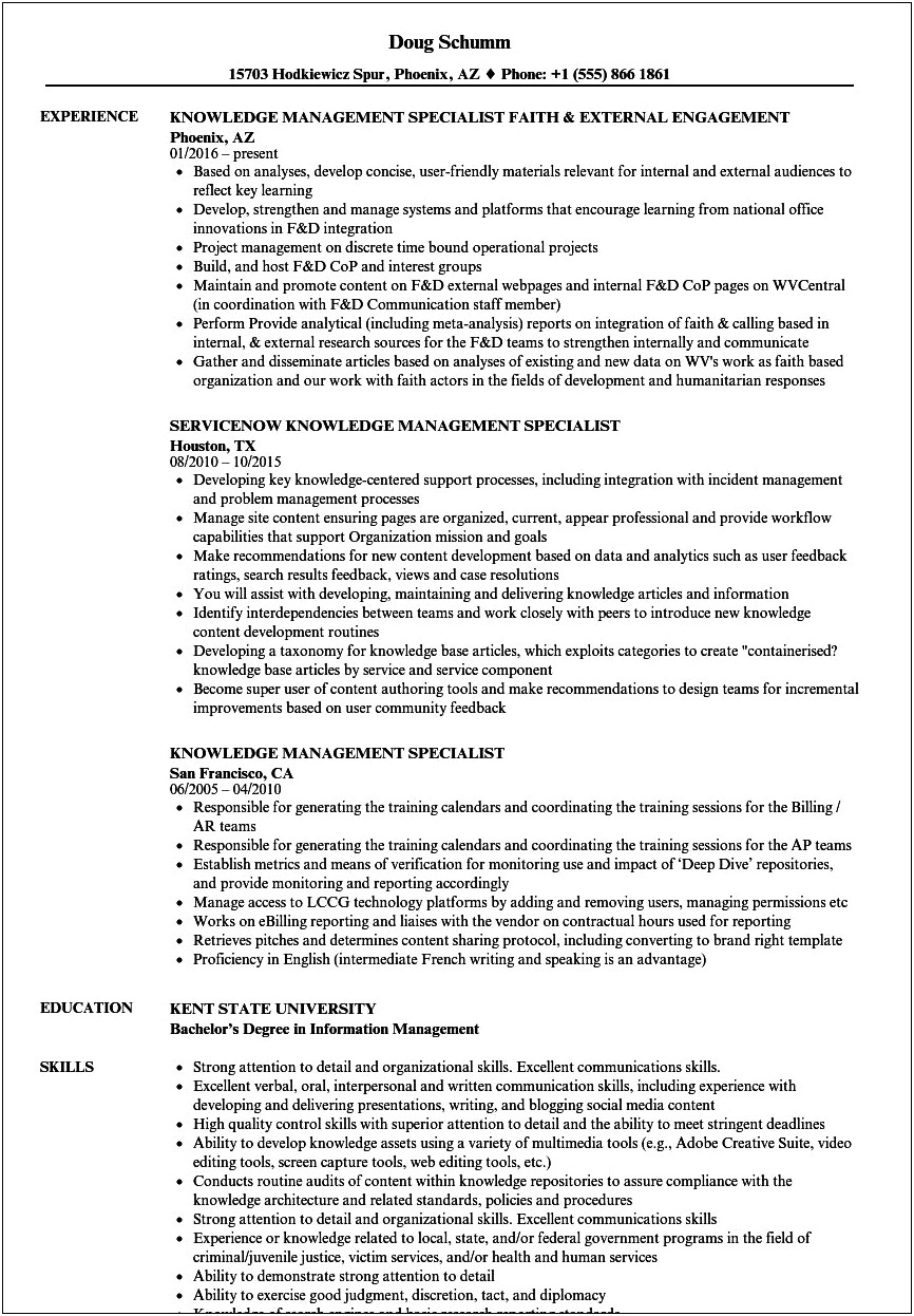 Knowledge And Skills Examples For Resume