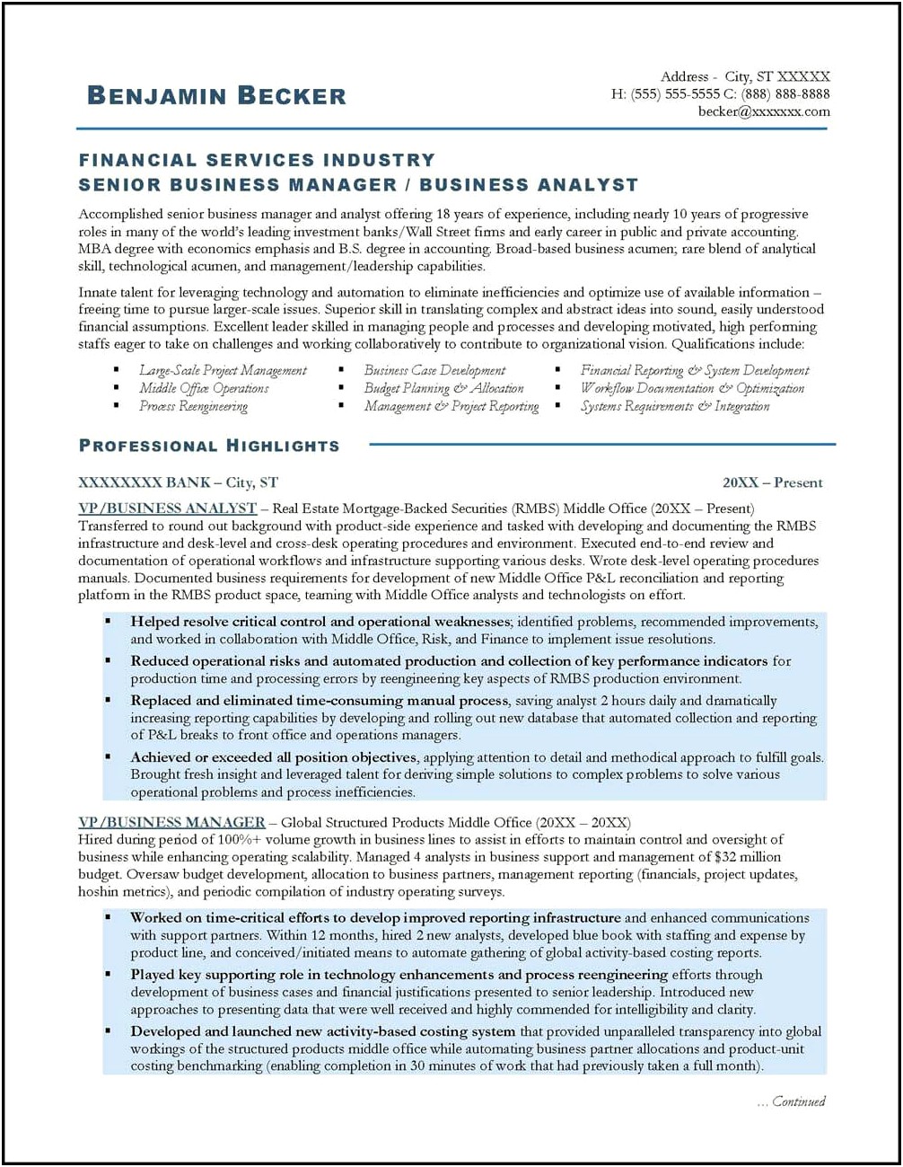 Kpi Examples For Business Analyst Resume