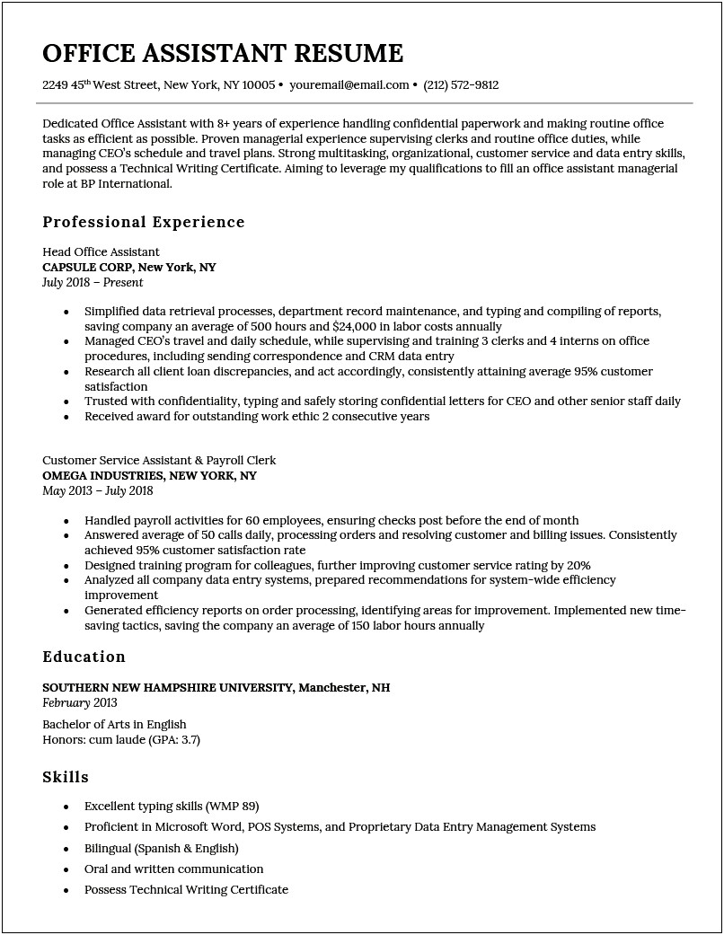 Lab Admin Assistant Job Description Resume