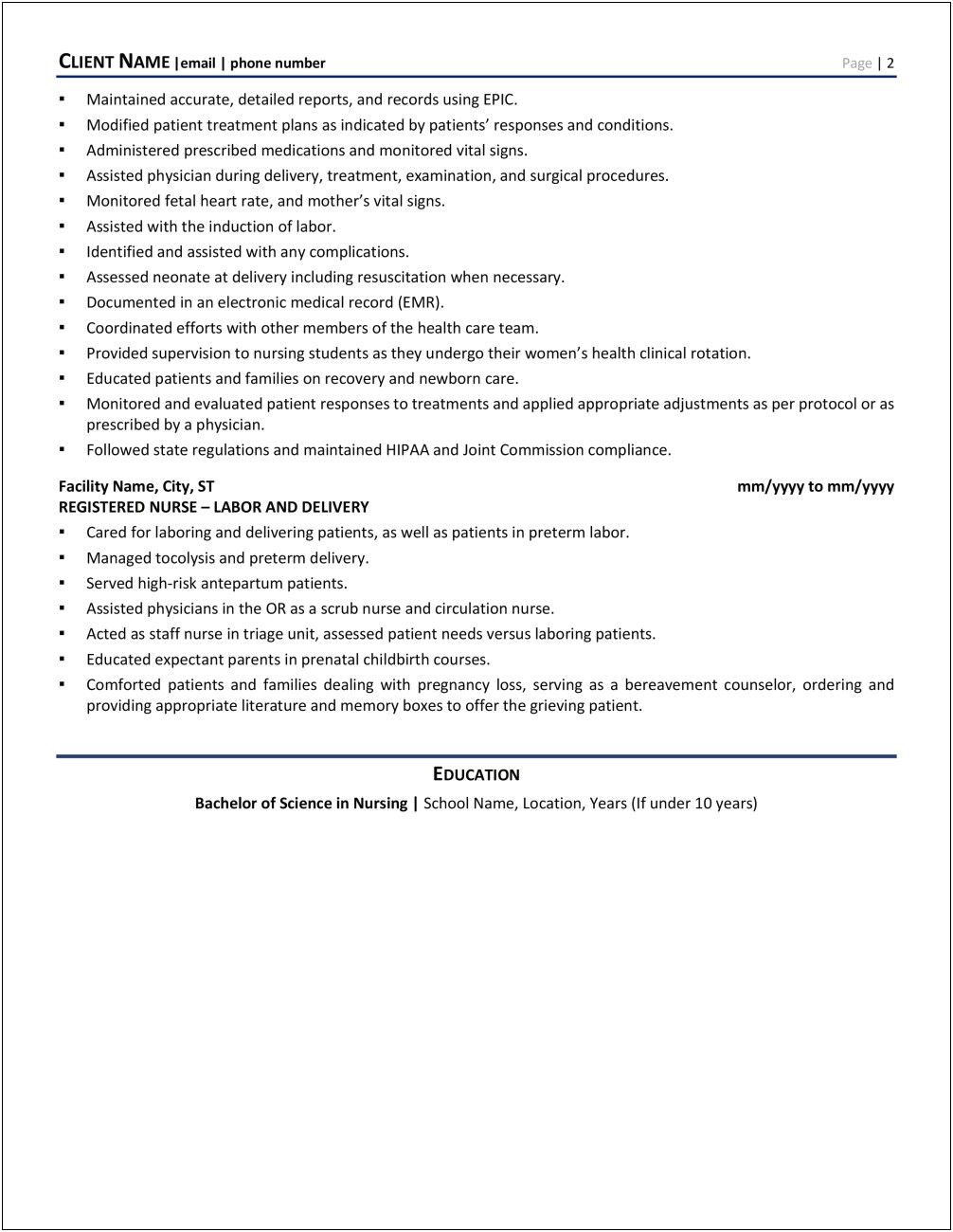 Labor And Delivery Rn Resume Examples