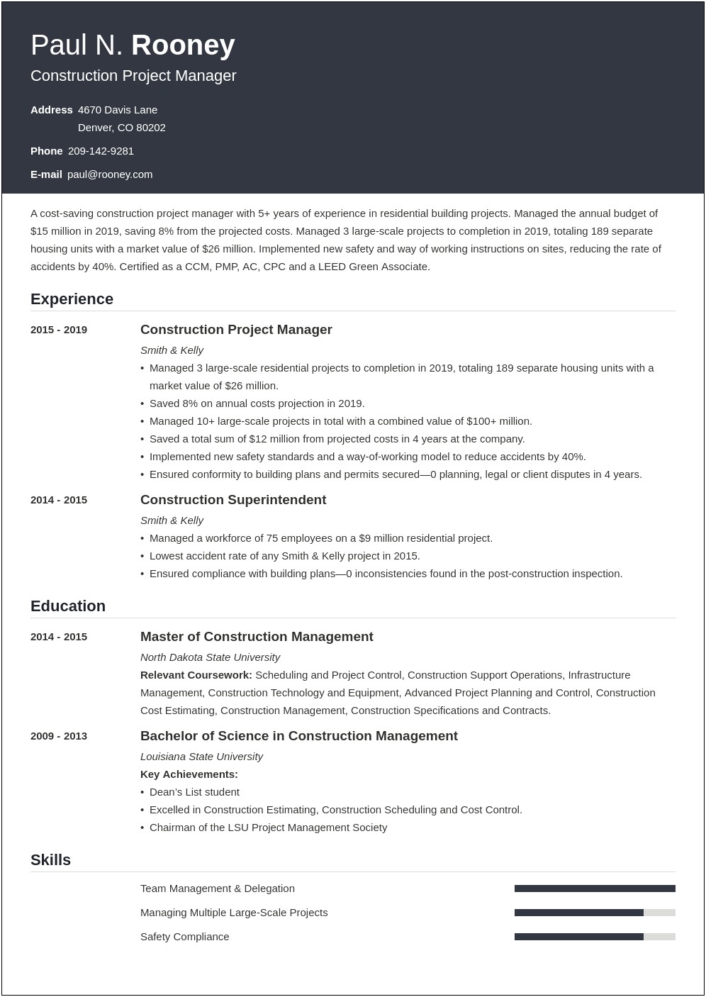Landscape Senior Project Manager Resume Example