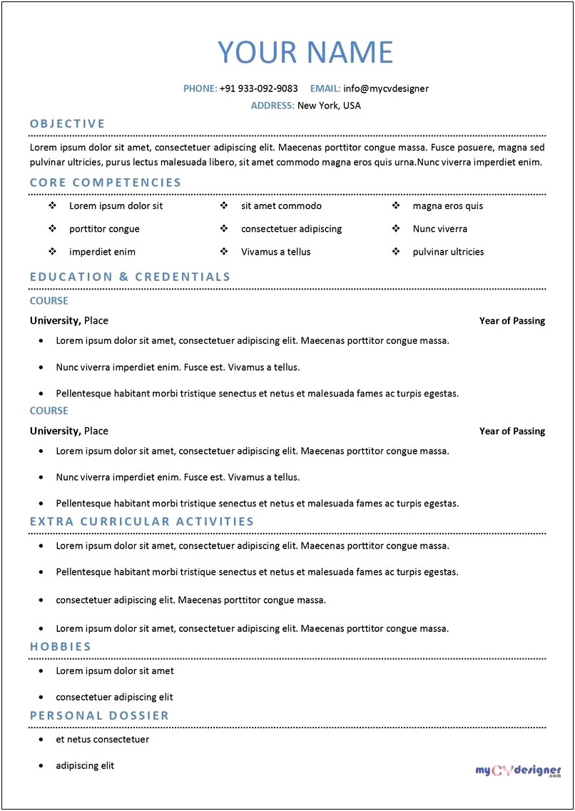 Latest Resume Format Doc Free Download