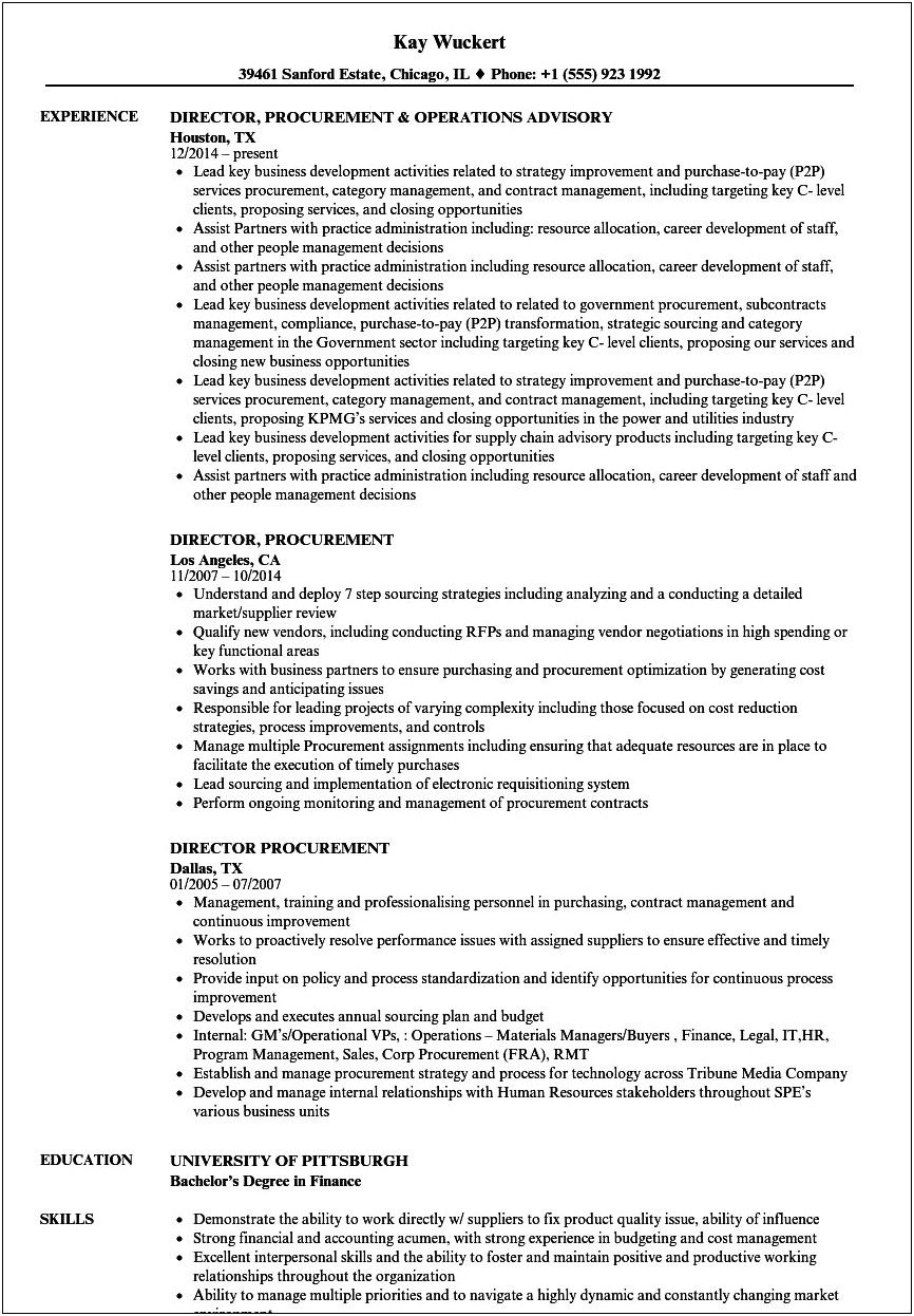 Latest Resume Format For Purchase Manager