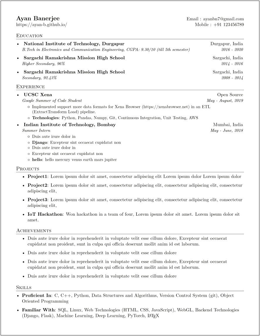 Latex Resume For Machine Reading Templates