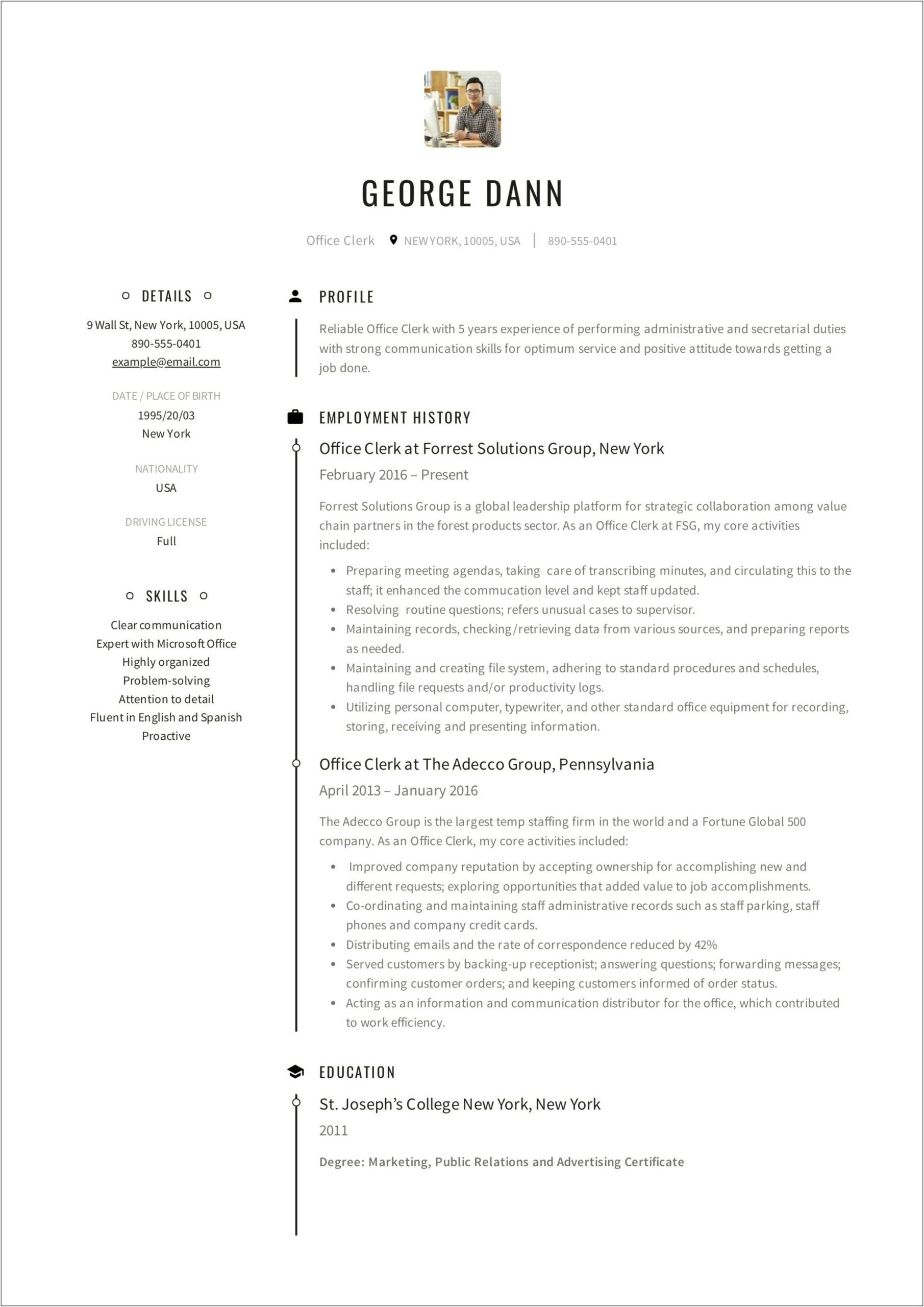 Law Firm File Clerk Resume Examples