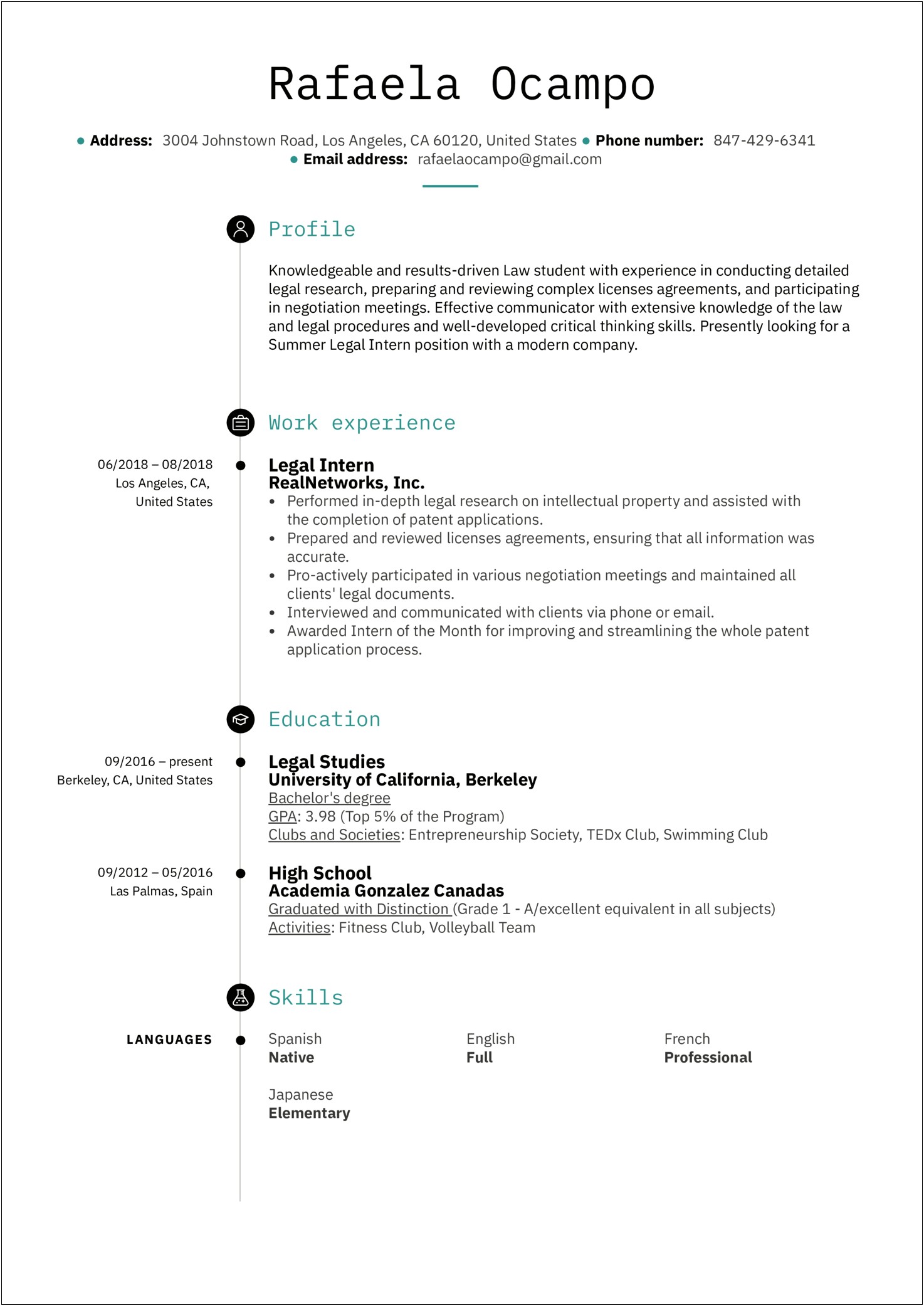 Law Firm Summer Associate Description Resume