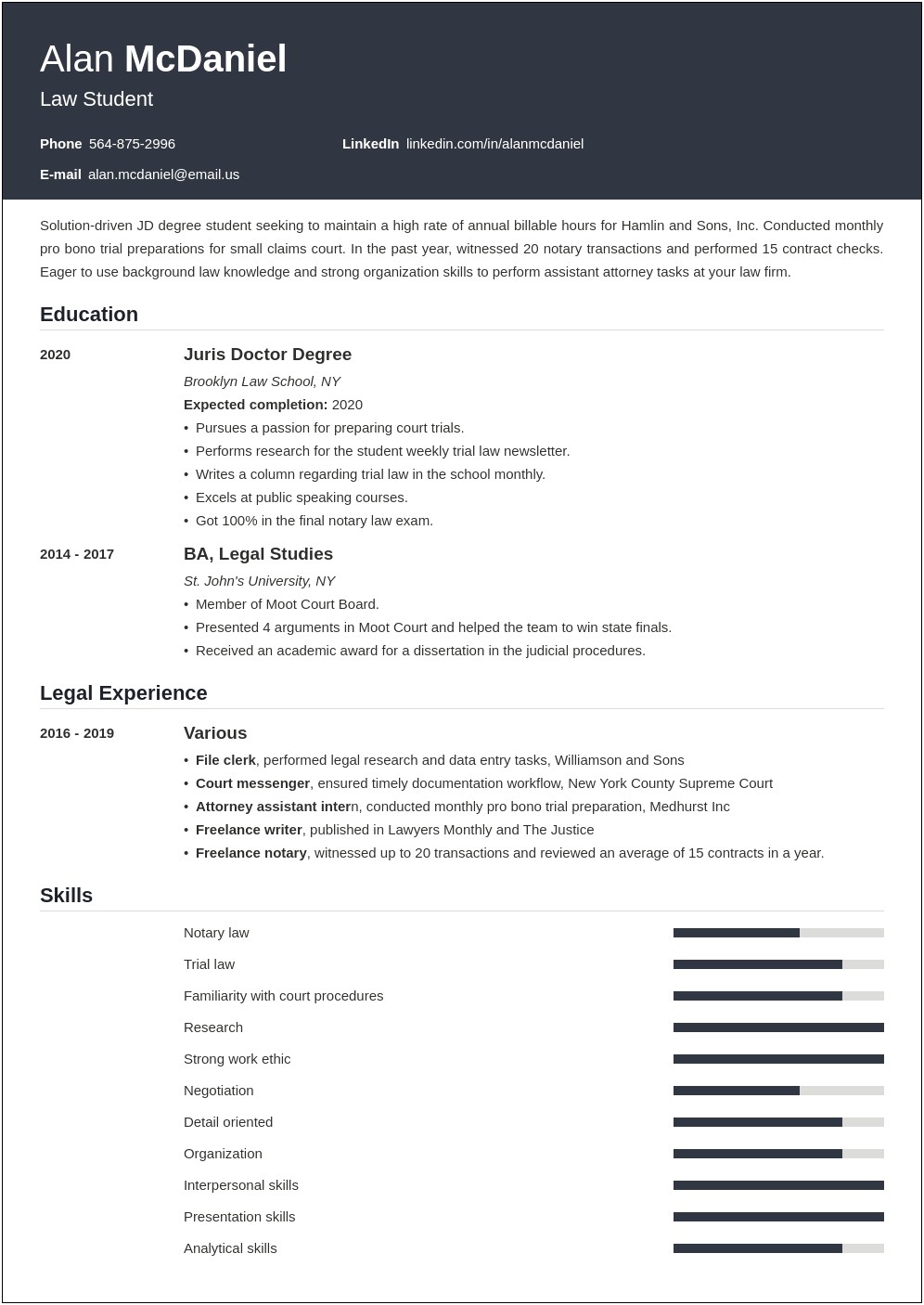 Law School Resume For Post Military Service