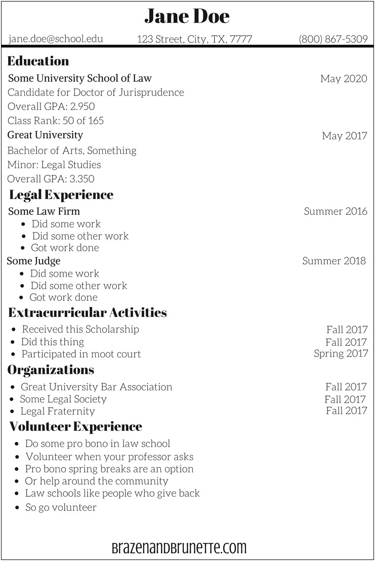 Law School Resume Out Of School