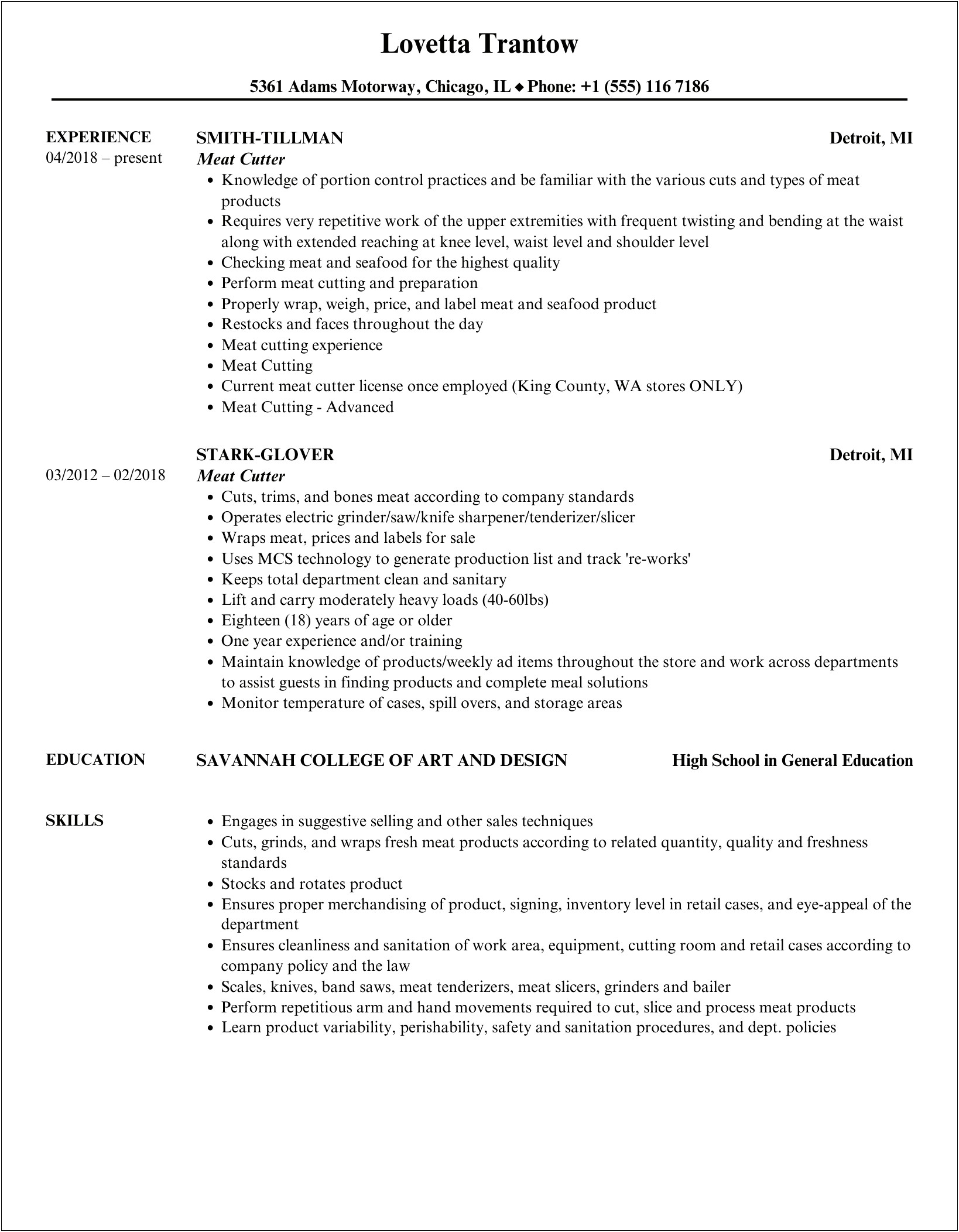 Layout For Saw Cutters Job Description For Resume