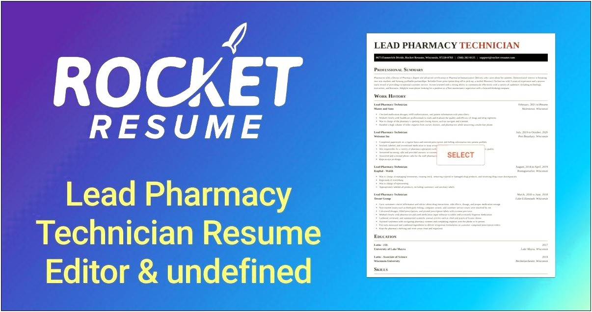 Lead Pharmacy Technician Job Description For Resume
