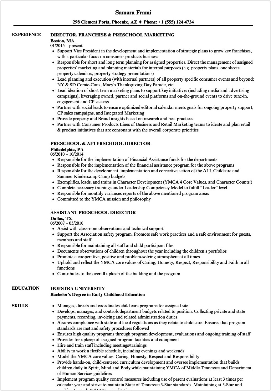 Lead Preschool Teacher Job Description Resume