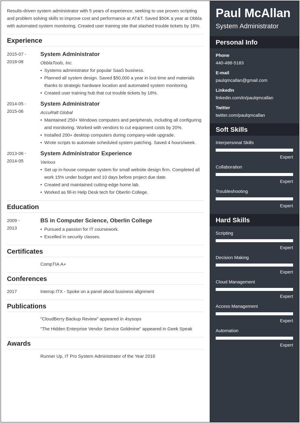 Lead System Administrator Resume Summary Of Qualifications
