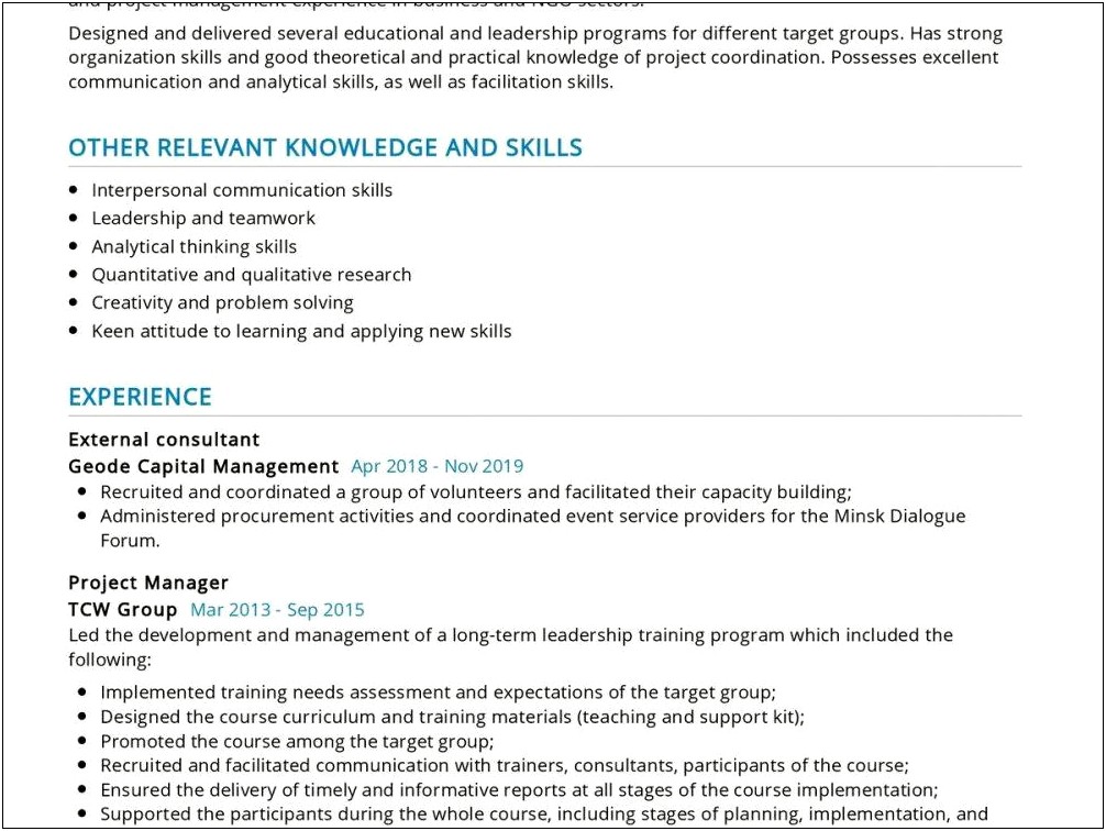 Learning And Development Manager Sample Resume