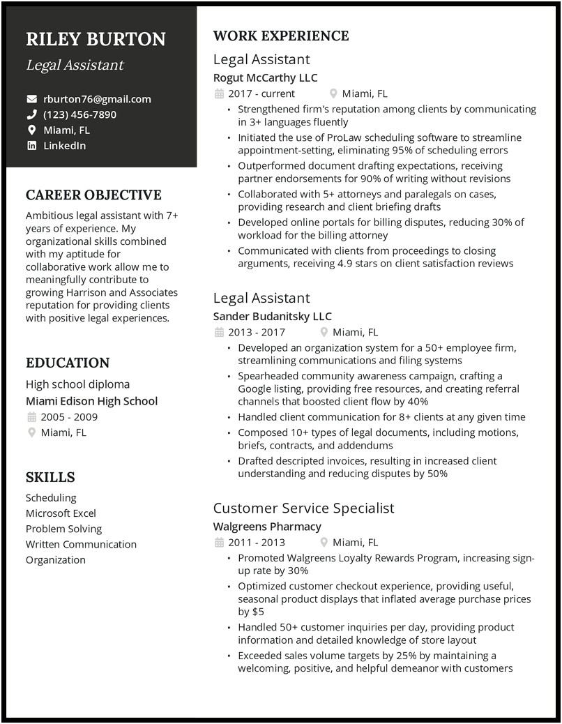 Legal Assistant Background Description For A Resume