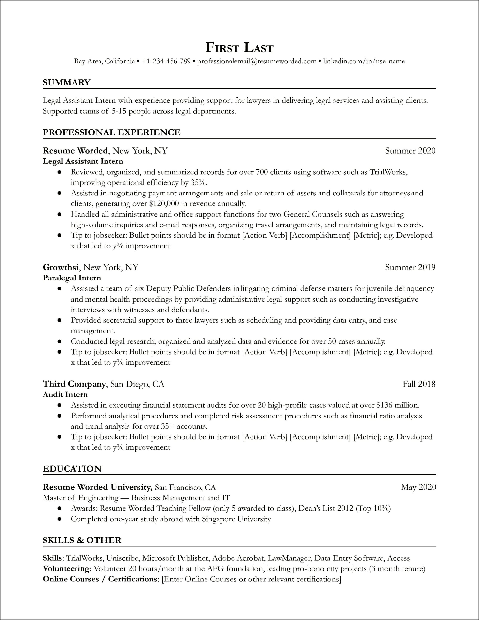 Legal Assistant Resume With No Experience