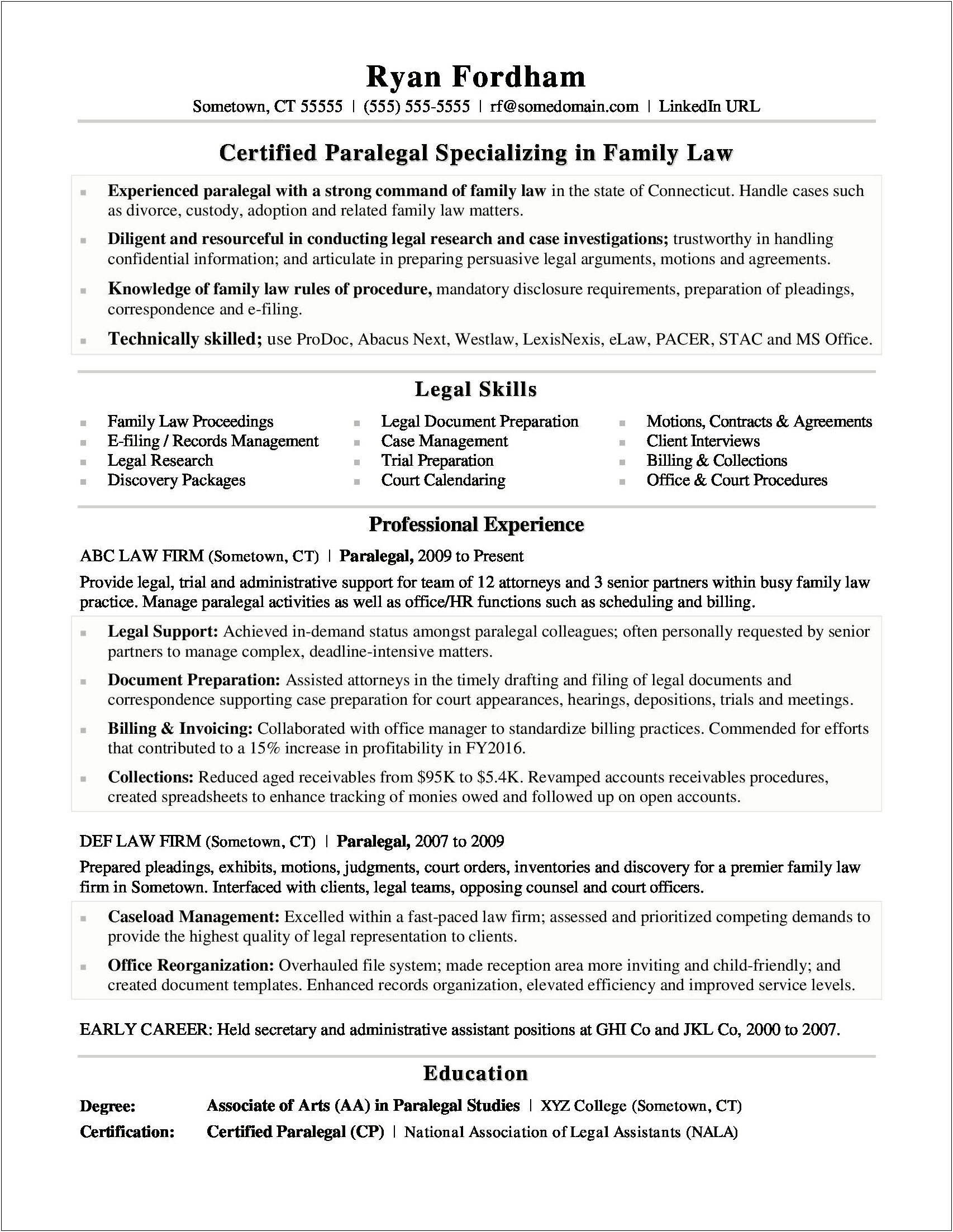 Legal Resume Samples For Law Students