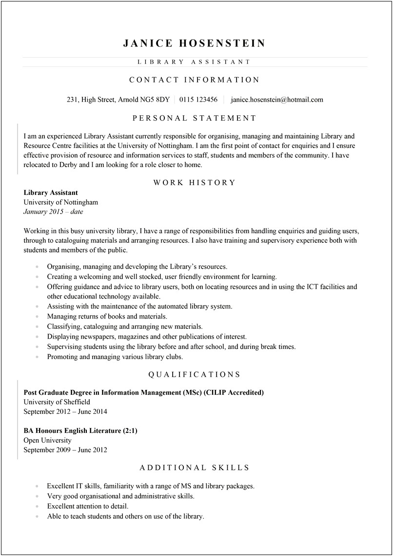 Library Student Assistant Job Into Your Resume