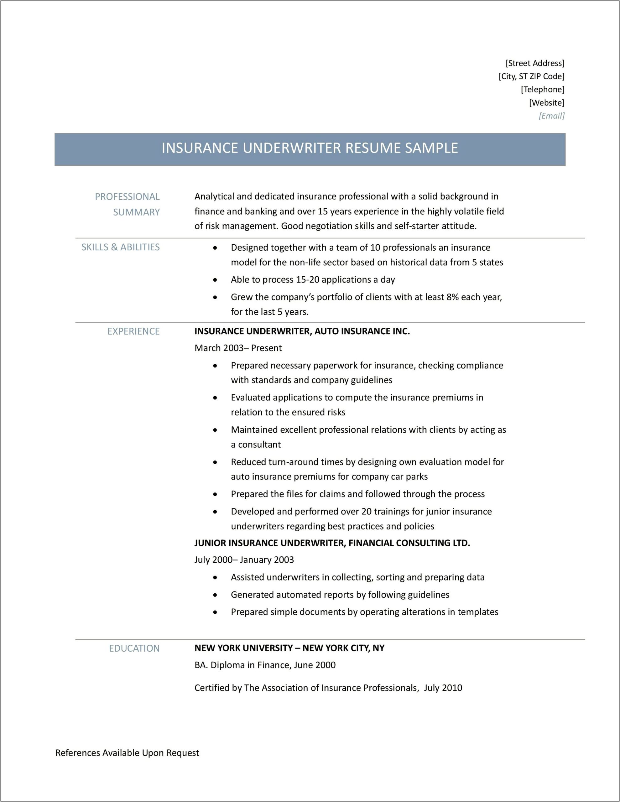Life Insurance Underwriter Job Description For Resume