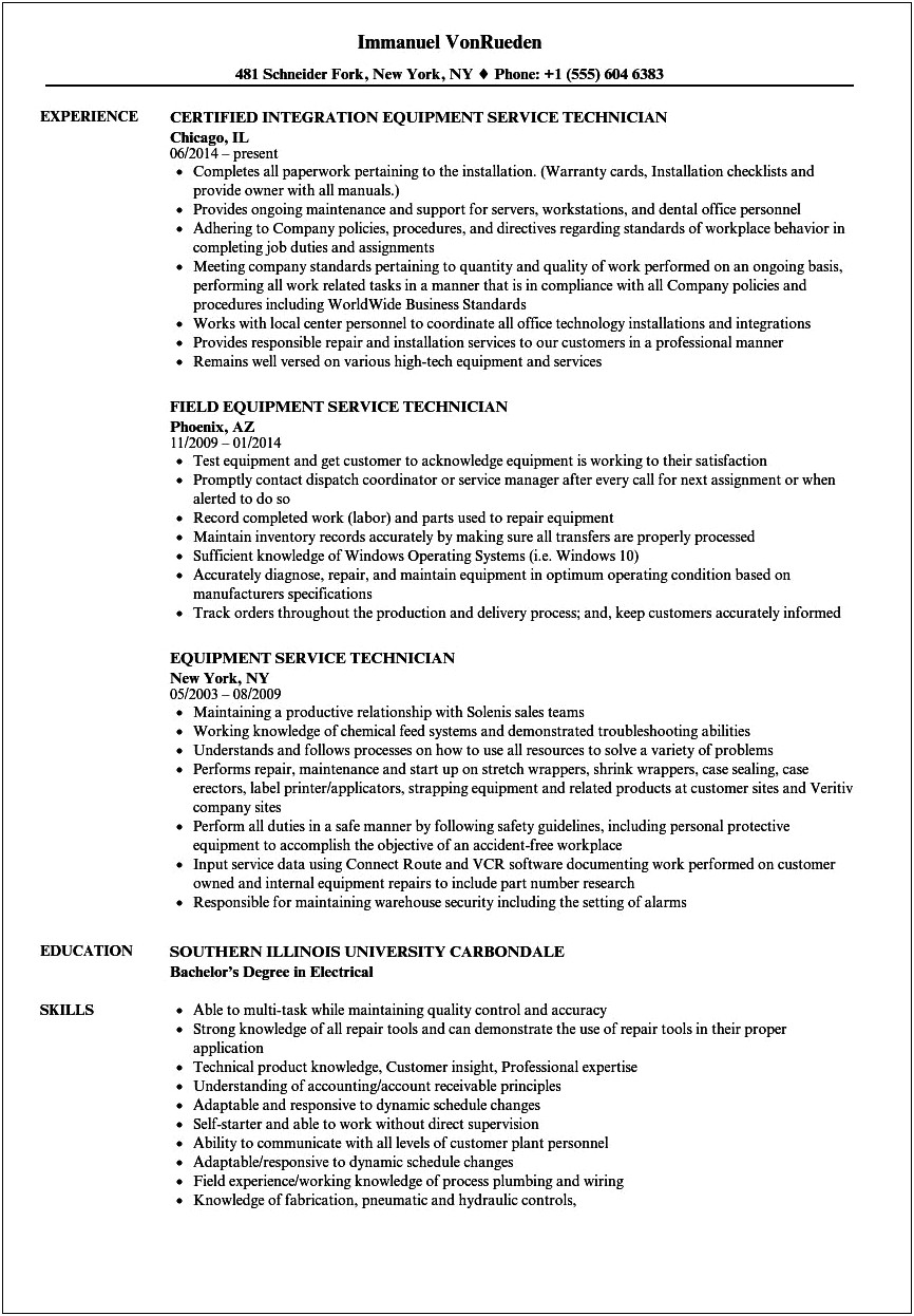 Line Service Technician Job Description For Resume