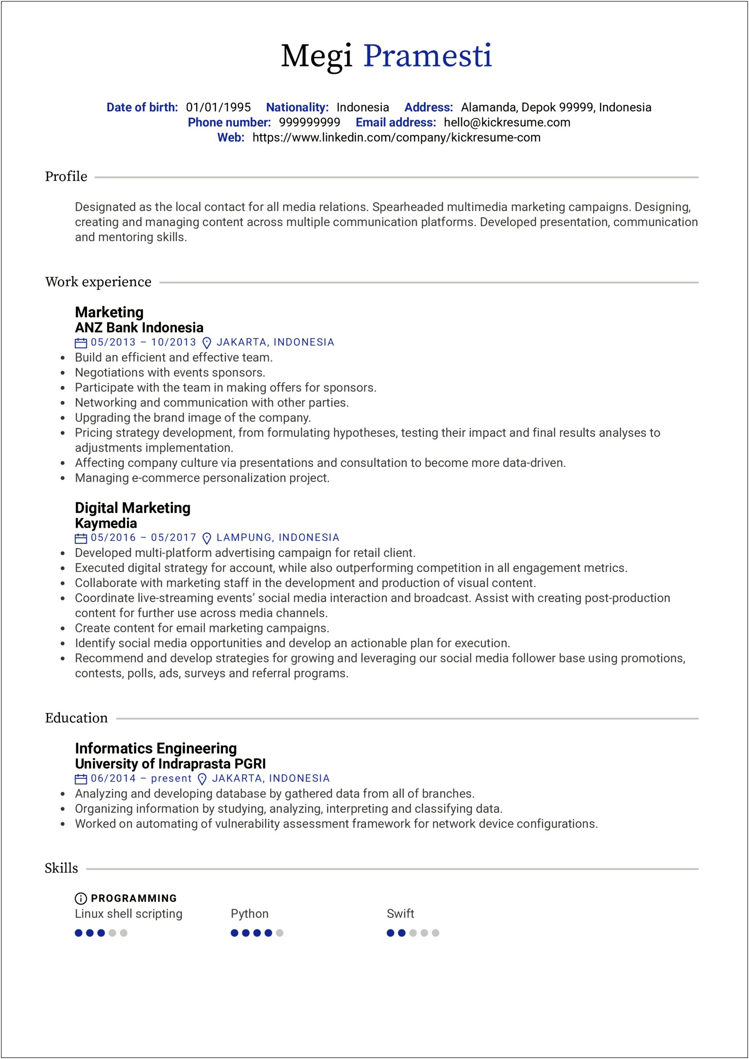 Linked In Social Media Manager Job Description Resume