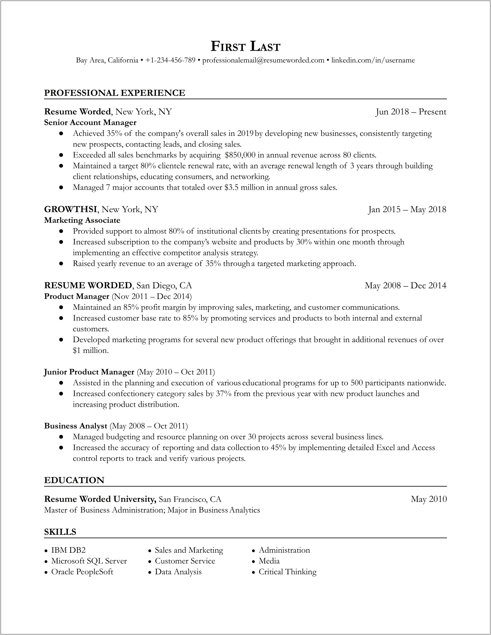 Linkedin Resume Examples Experienced Sales Account Manager